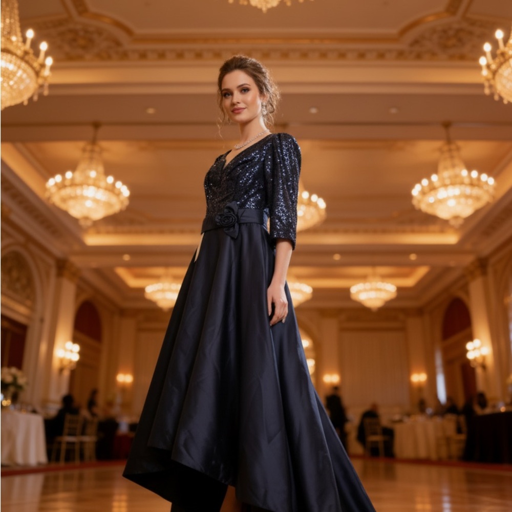 Elegant Navy Evening Gown